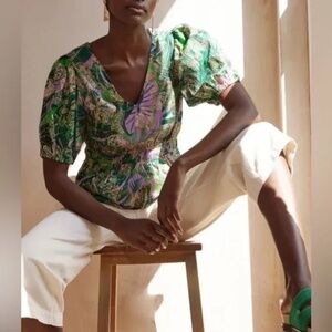 OLIVER BONAS Tropical Jacquard Metallic Blouse Sz 6